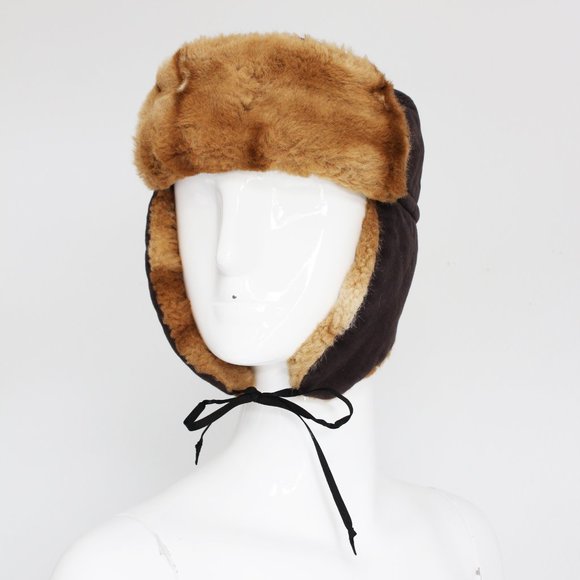 Conte of Florence Trapper Hat Brown Cotton Faux Fur Warm Winter Hat Italy - Picture 3 of 8